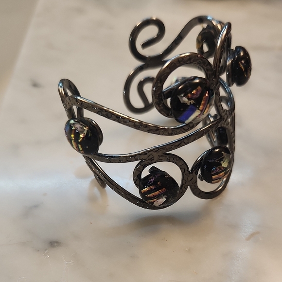 Intricate Black Scrollwork Bracelet with Amber Accents - Picture 3 of 5